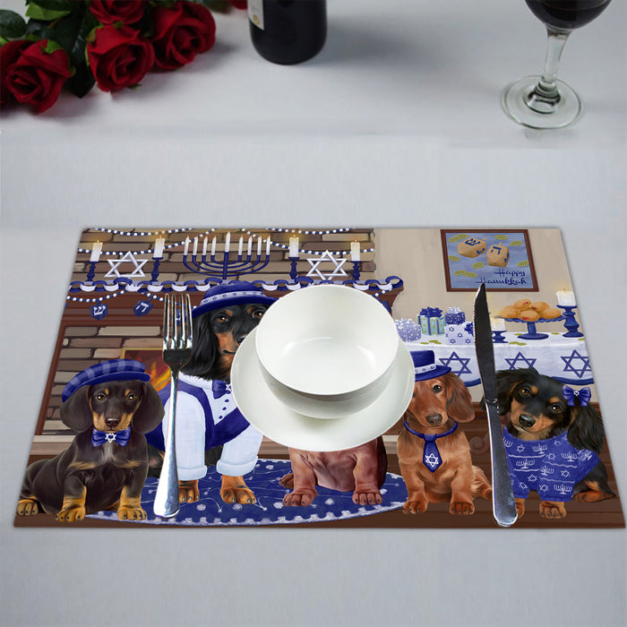 Happy Hanukkah Family Dachshund Dogs Placemat