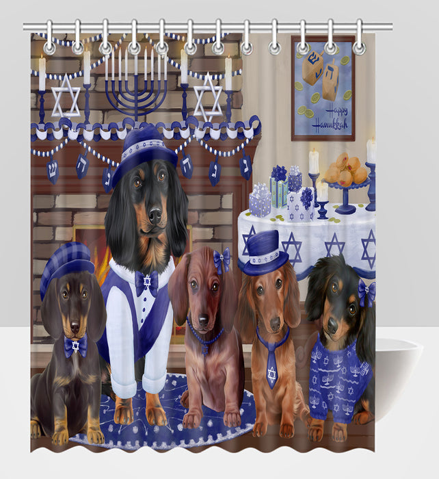 Happy Hanukkah Family Dachshund Dogs Shower Curtain