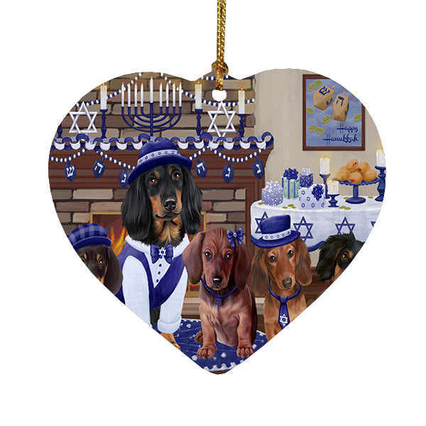 Happy Hanukkah Family Dachshund Dogs Heart Christmas Ornament HPOR57615