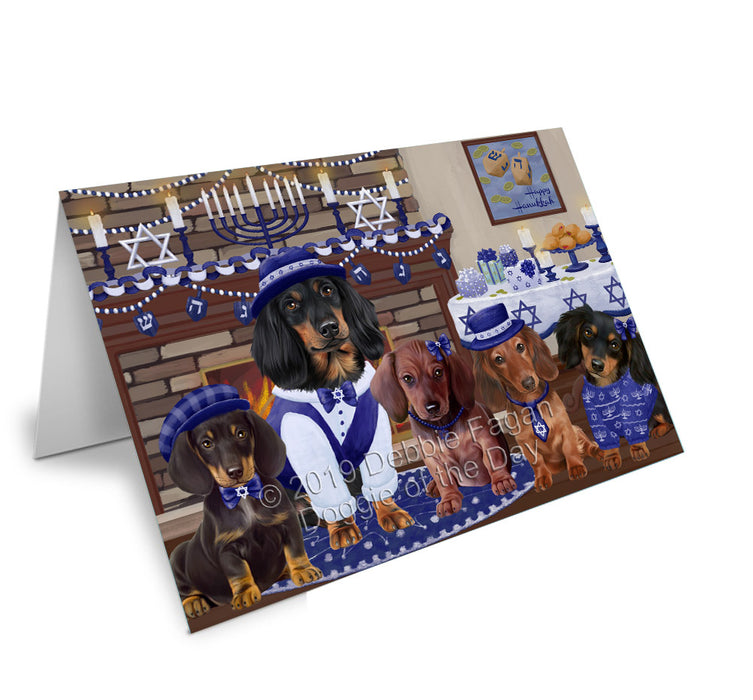 Happy Hanukkah Family Dachshund Dogs Handmade Artwork Assorted Pets Greeting Cards and Note Cards with Envelopes for All Occasions and Holiday Seasons GCD78191