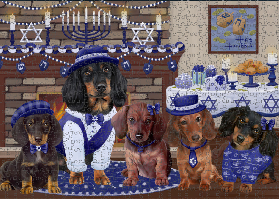 Happy Hanukkah Family and Happy Hanukkah Both Dachshund Dogs Puzzle with Photo Tin PUZL96768