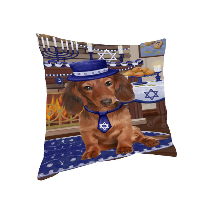 Happy Hanukkah Family and Happy Hanukkah Both Dachshund Dog Pillow PIL83084