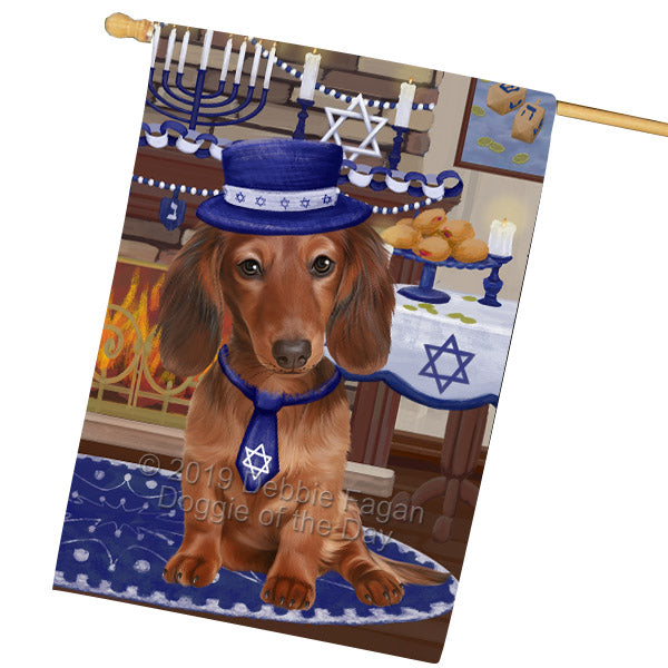 Happy Hanukkah Family and Happy Hanukkah Both Dachshund Dog House Flag FLG65771