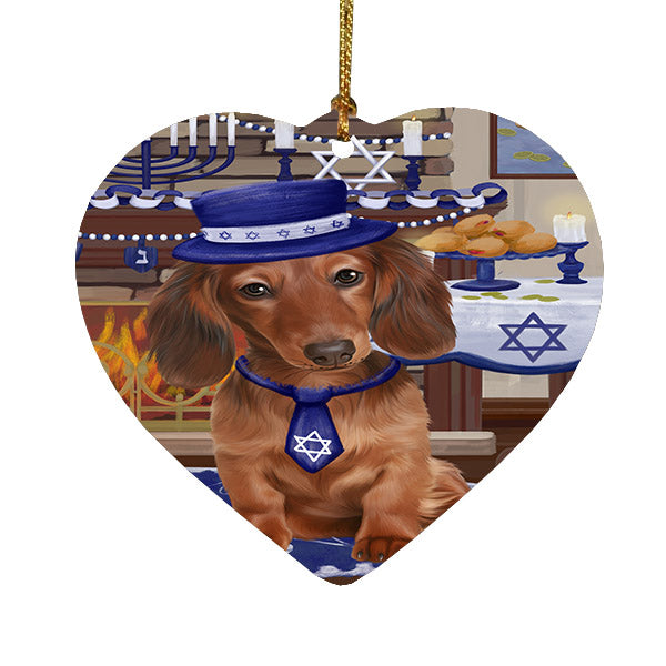 Happy Hanukkah Dachshund Dog Heart Christmas Ornament HPOR57671