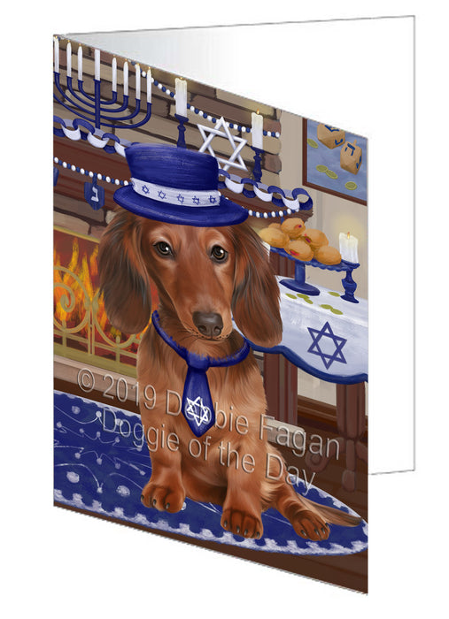 Happy Hanukkah Dachshund Dog Handmade Artwork Assorted Pets Greeting Cards and Note Cards with Envelopes for All Occasions and Holiday Seasons GCD78359