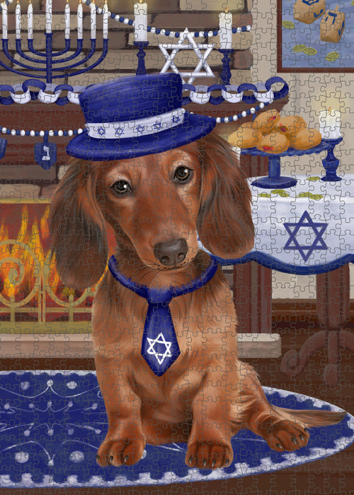 Happy Hanukkah Family and Happy Hanukkah Both Dachshund Dog Puzzle with Photo Tin PUZL96992