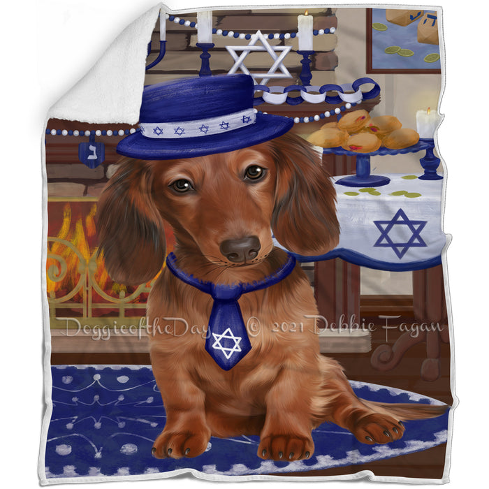 Happy Hanukkah Family and Happy Hanukkah Both Dachshund Dog Blanket BLNKT139997