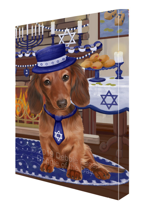 Happy Hanukkah Family and Happy Hanukkah Both Dachshund Dog Canvas Print Wall Art Décor CVS140624