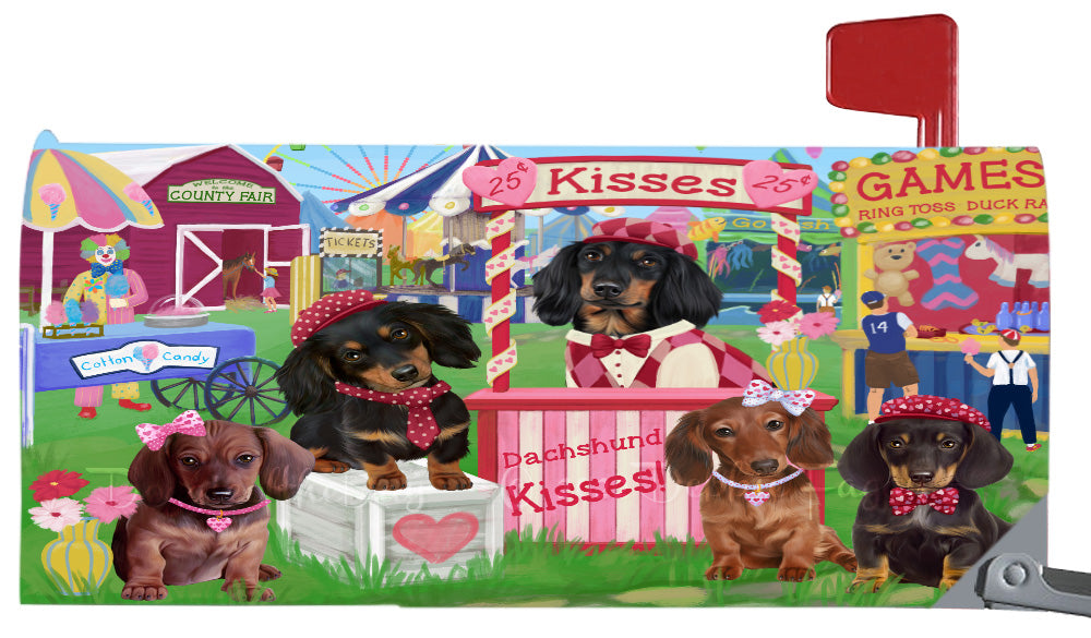 Carnival Kissing Booth Dachshund Dogs Magnetic Mailbox Cover Both Sides Pet Theme Printed Decorative Letter Box Wrap Case Postbox Thick Magnetic Vinyl Material
