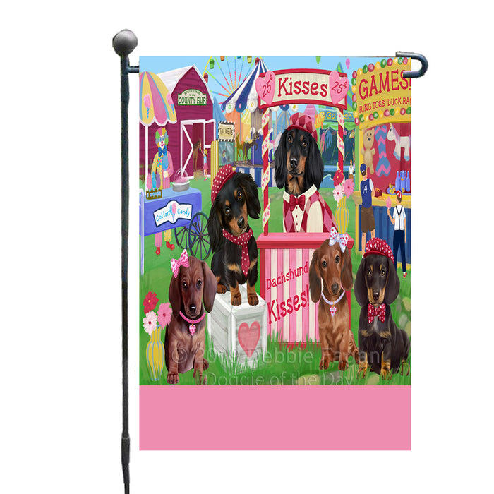 Personalized Carnival Kissing Booth Dachshund Dogs Custom Garden Flag GFLG64279