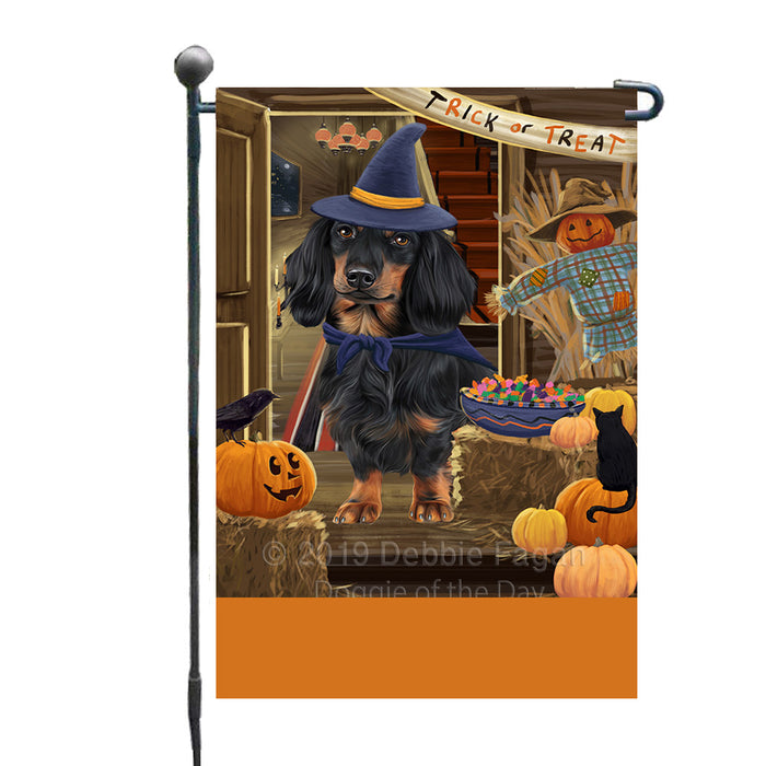 Personalized Enter at Own Risk Trick or Treat Halloween Dachshund Dog Custom Garden Flags GFLG-DOTD-A59567