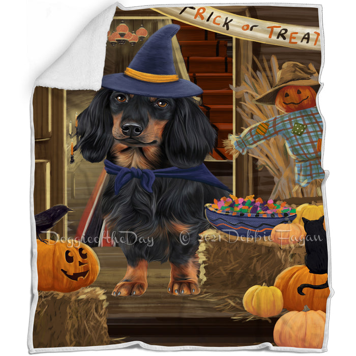 Enter at Own Risk Trick or Treat Halloween Dachshund Dog Blanket BLNKT95277