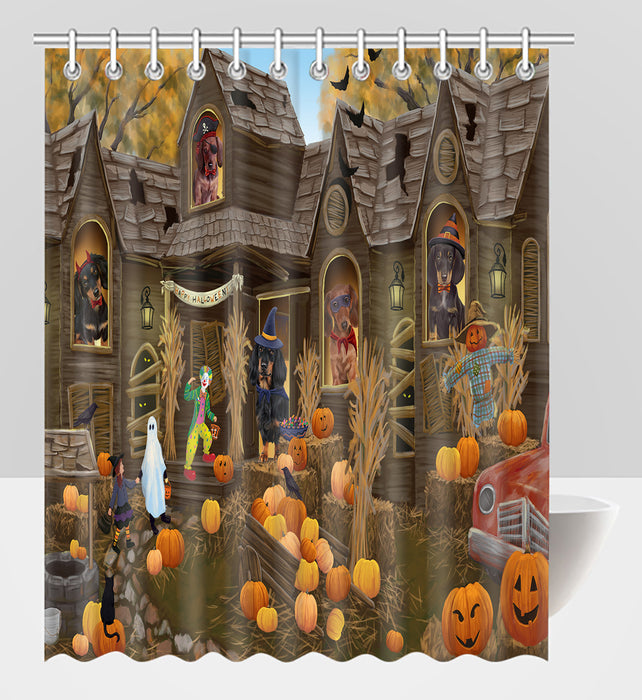 Haunted House Halloween Trick or Treat Dachshund Dogs Shower Curtain
