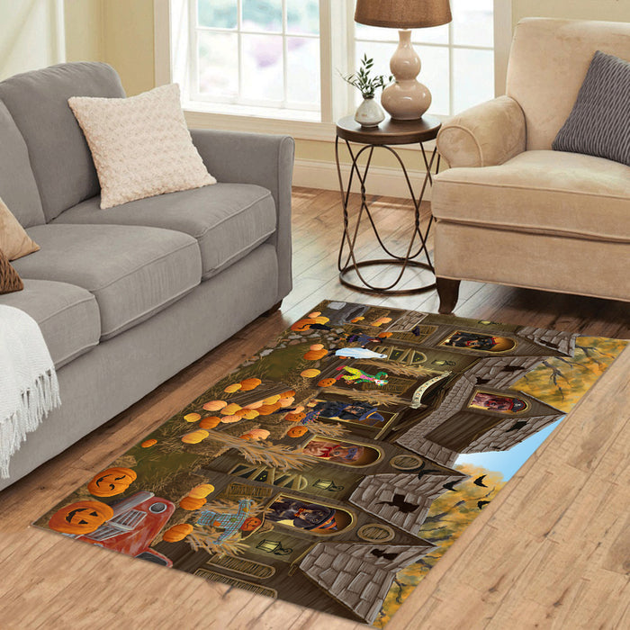Haunted House Halloween Trick or Treat Dachshund Dogs Area Rug