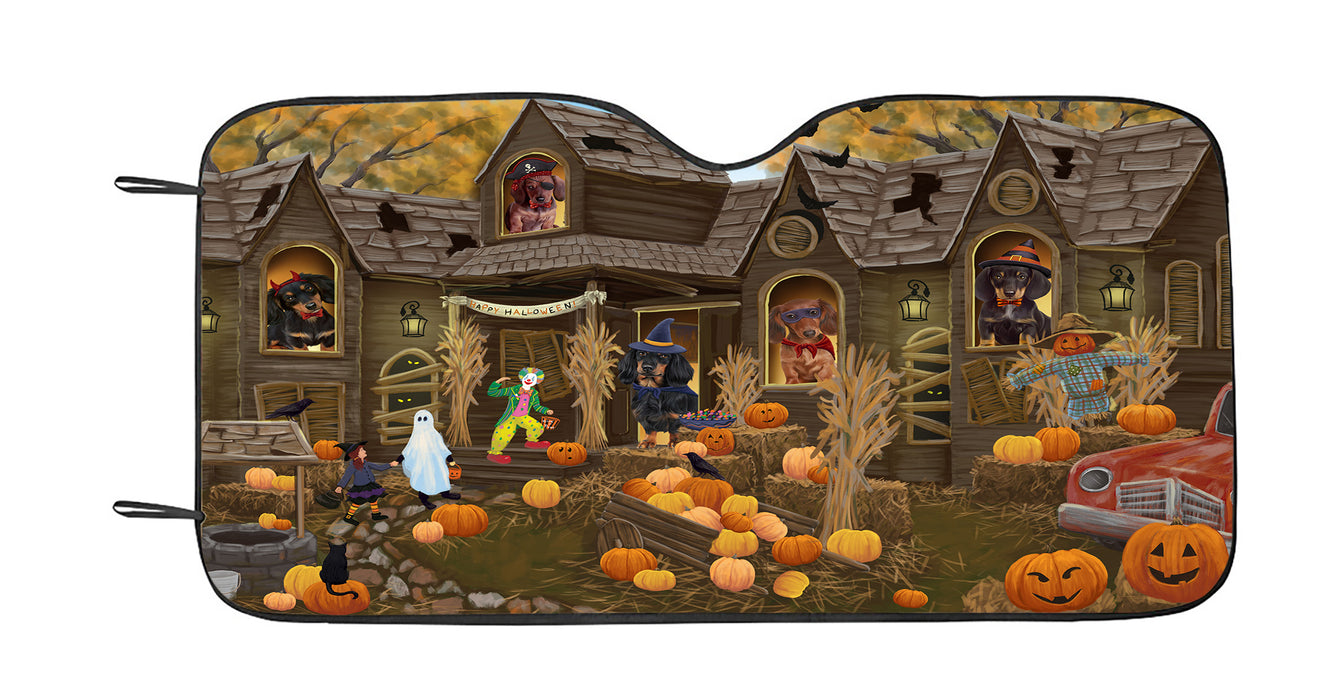 Haunted House Halloween Trick or Treat Dachshund Dogs Car Sun Shade