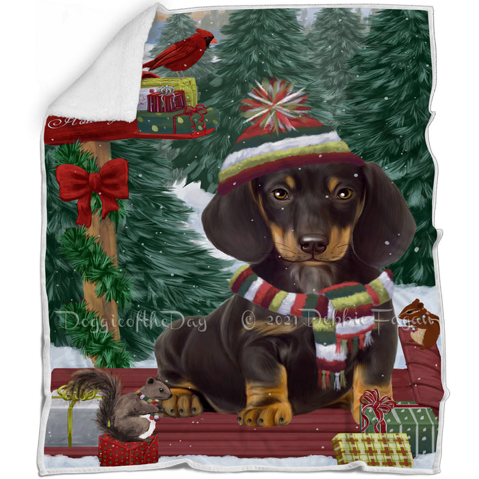 Merry Christmas Woodland Sled Dachshund Dog Blanket BLNKT113709