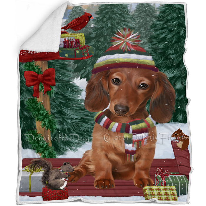 Merry Christmas Woodland Sled Dachshund Dog Blanket BLNKT113718