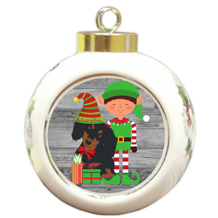 Custom Personalized Dachshund Dog Elfie and Presents Christmas Round Ball Ornament