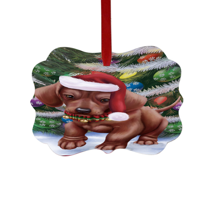 Trotting in the Snow Dachshund Dog Double-Sided Photo Benelux Christmas Ornament LOR49434
