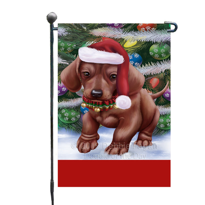 Personalized Trotting in the Snow Dachshund Dog Custom Garden Flags GFLG-DOTD-A60713
