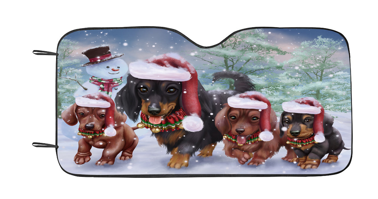 Christmas Running Family Dachshund Dogs Car Sun Shade