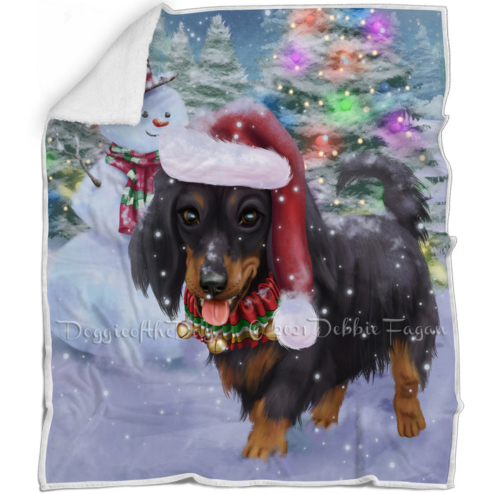 Trotting in the Snow Dachshund Dog Blanket BLNKT109632