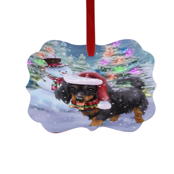 Trotting in the Snow Dachshund Dog Double-Sided Photo Benelux Christmas Ornament LOR49438