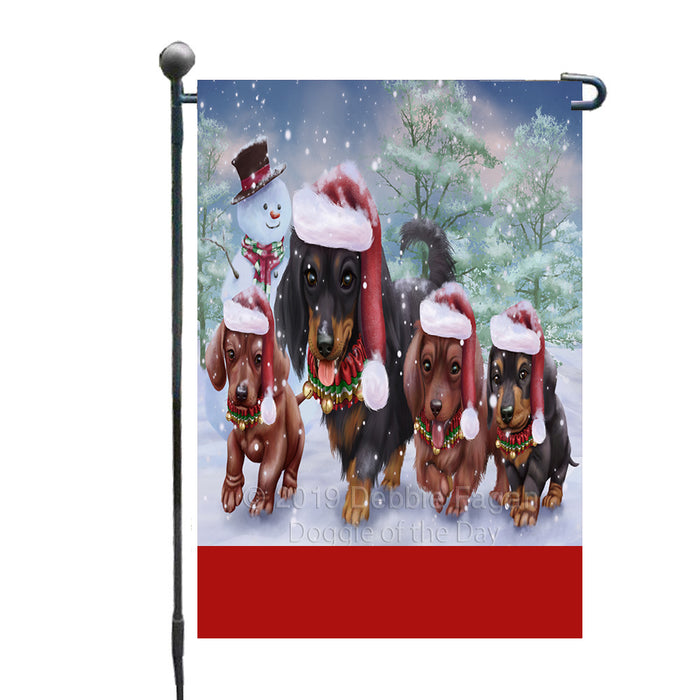 Personalized Christmas Running Family Dachshund Dogs Custom Garden Flags GFLG-DOTD-A60329