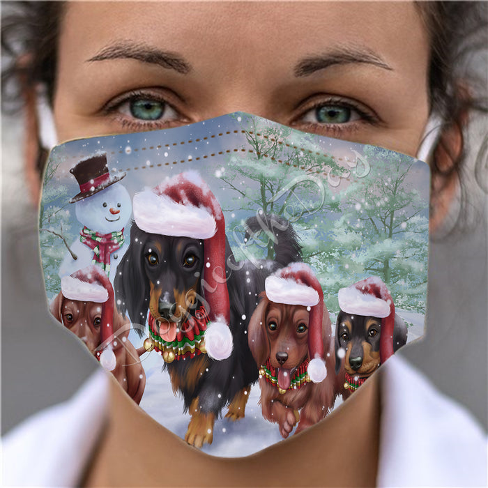 Christmas Running Fammily Dachshund Dogs Face Mask FM48713