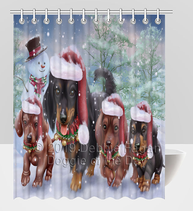 Christmas Running Fammily Dachshund Dogs Shower Curtain