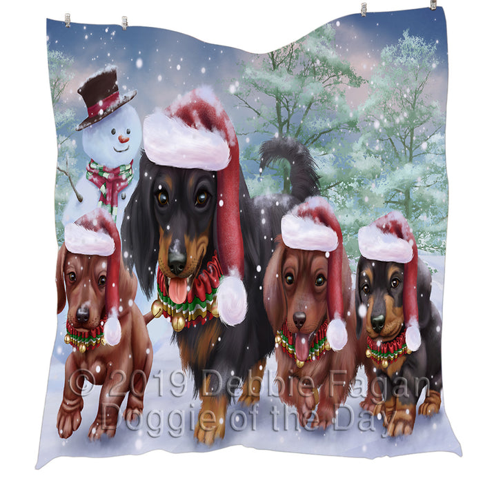 Christmas Running Fammily Dachshund Dogs Quilt