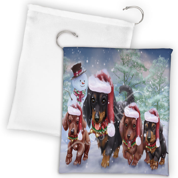 Christmas Running Fammily Dachshund Dogs Drawstring Laundry or Gift Bag LGB48220
