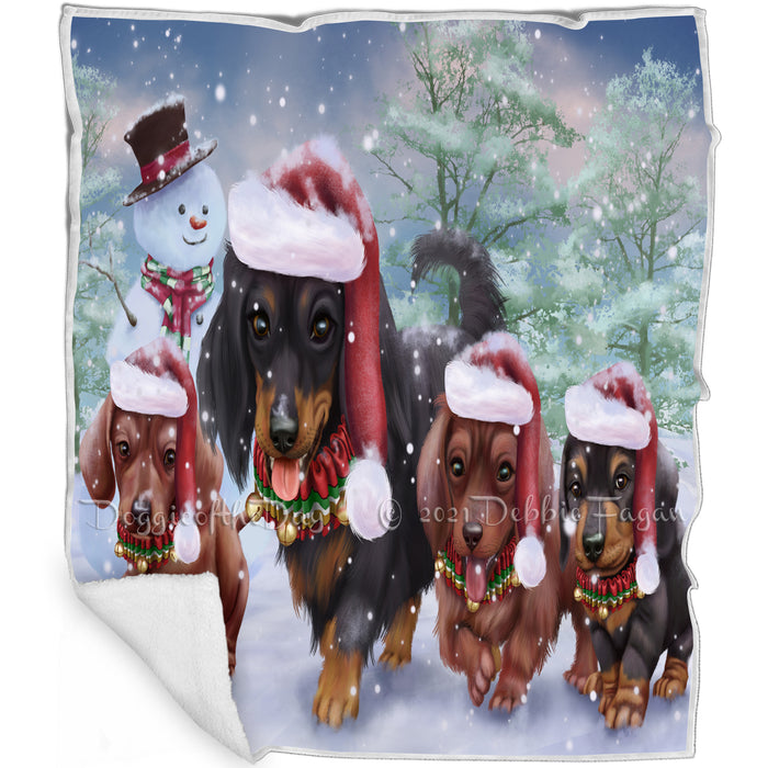Christmas Running Family Dogs Dachshunds Dog Blanket BLNKT105321
