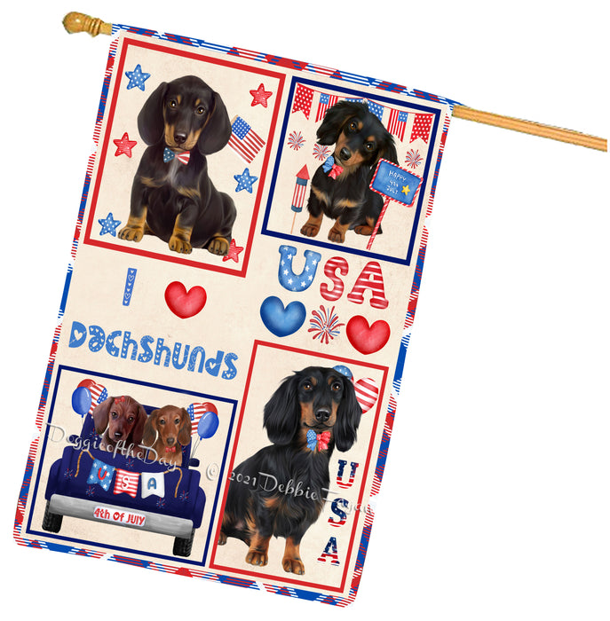 4th of July Independence Day I Love USA Dachshund Dogs House flag FLG66951