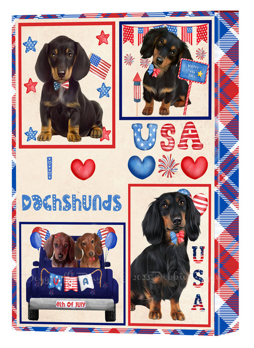 4th of July Independence Day I Love USA Dachshund Dogs Canvas Wall Art - Premium Quality Ready to Hang Room Decor Wall Art Canvas - Unique Animal Printed Digital Painting for Decoration
