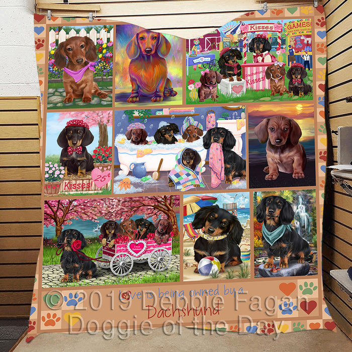 Love is Being Owned Dachshund Dog Beige Quilt