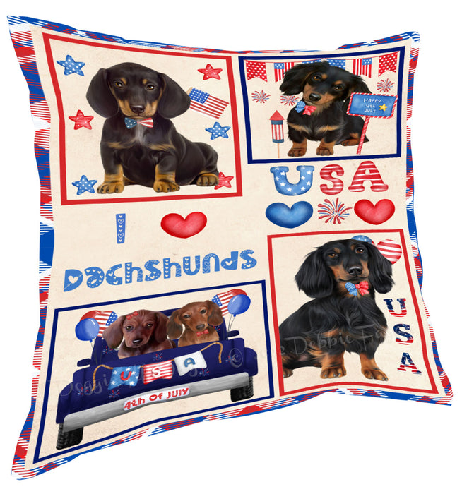 4th of July Independence Day I Love USA Dachshund Dogs Pillow with Top Quality High-Resolution Images - Ultra Soft Pet Pillows for Sleeping - Reversible & Comfort - Ideal Gift for Dog Lover - Cushion for Sofa Couch Bed - 100% Polyester