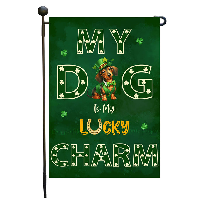 St. Patrick's Day Dachshund Irish Dog Garden Flags with Lucky Charm Design - Double Sided Yard Garden Festival Decorative Gift - Holiday Dogs Flag Decor 12 1/2"w x 18"h
