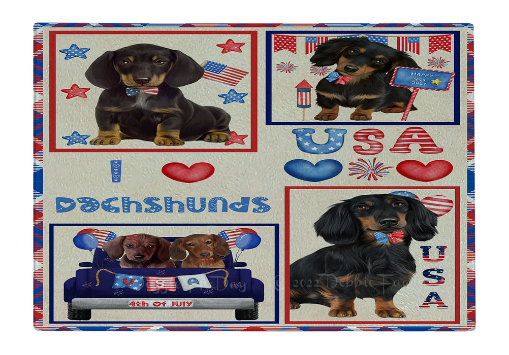 4th of July Independence Day I Love USA Dachshund Dogs Cutting Board - For Kitchen - Scratch & Stain Resistant - Designed To Stay In Place - Easy To Clean By Hand - Perfect for Chopping Meats, Vegetables
