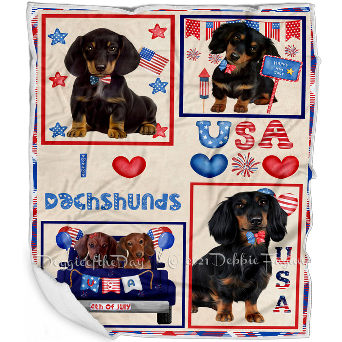 4th of July Independence Day I Love USA Dachshund Dogs Blanket BLNKT143498