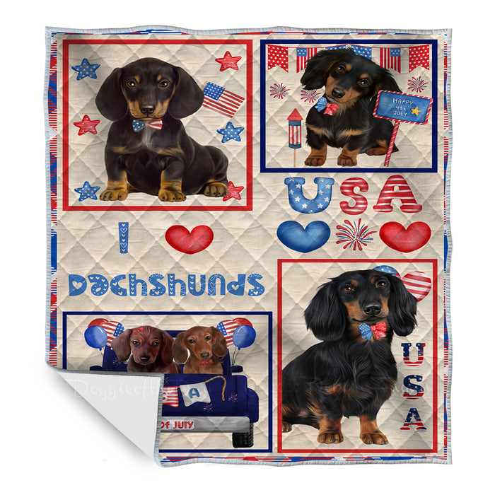 I Love USA Dachshund Dogs Quilt Bed Coverlet Bedspread - Pets Comforter Unique One-side Animal Printing - Soft Lightweight Durable Washable Polyester Quilt