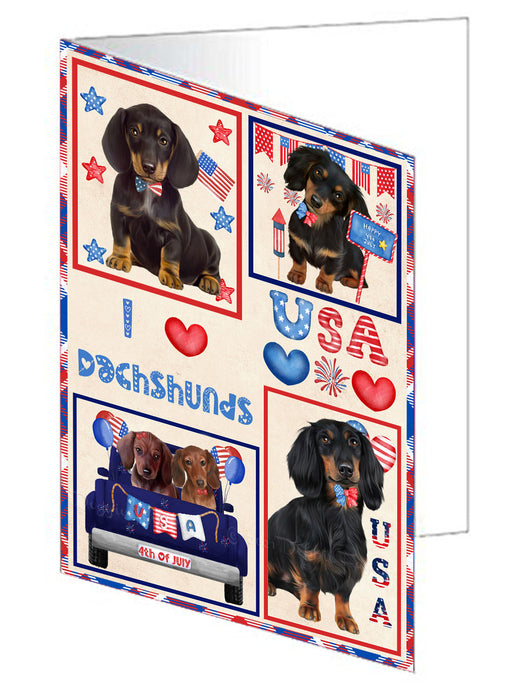 4th of July Independence Day I Love USA Dachshund Dogs Handmade Artwork Assorted Pets Greeting Cards and Note Cards with Envelopes for All Occasions and Holiday Seasons