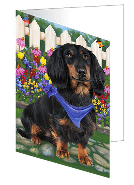 Spring Floral Dachshund Dog Handmade Artwork Assorted Pets Greeting Cards and Note Cards with Envelopes for All Occasions and Holiday Seasons GCD53540