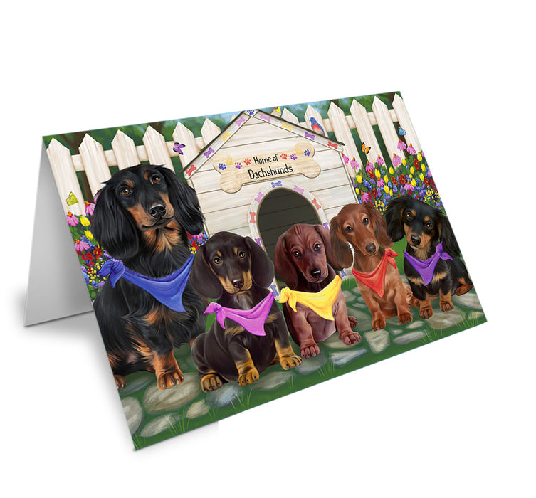 Spring Floral Dachshund Dog Handmade Artwork Assorted Pets Greeting Cards and Note Cards with Envelopes for All Occasions and Holiday Seasons GCD53531