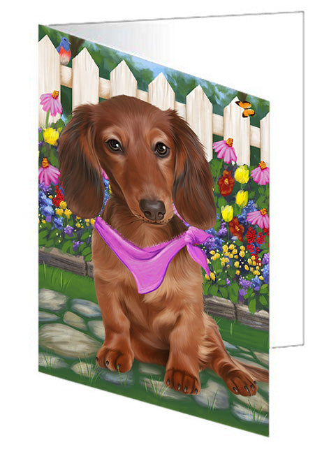 Spring Floral Dachshund Dog Handmade Artwork Assorted Pets Greeting Cards and Note Cards with Envelopes for All Occasions and Holiday Seasons GCD53537
