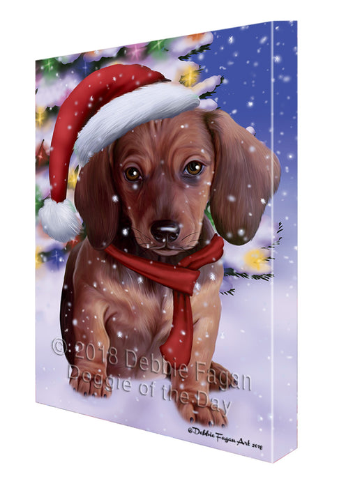 Winterland Wonderland Dachshund Dog In Christmas Holiday Scenic Background  Canvas Print Wall Art Décor CVS98351