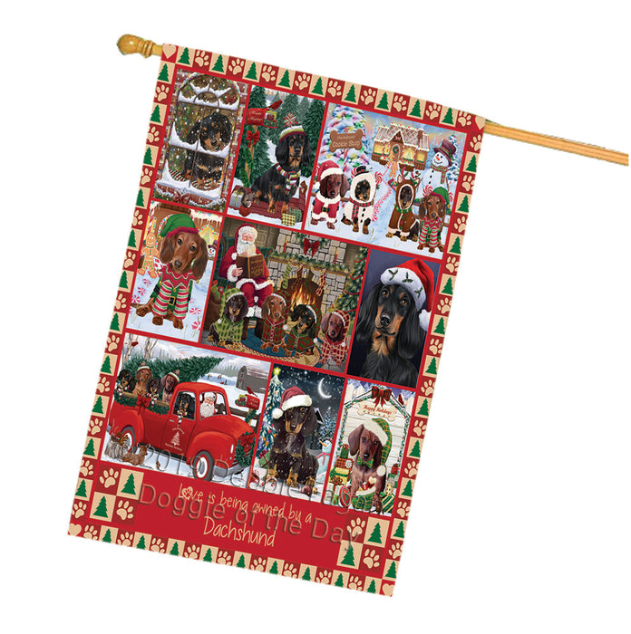 Love is Being Owned Christmas Dachshund Dogs House Flag FLG66060