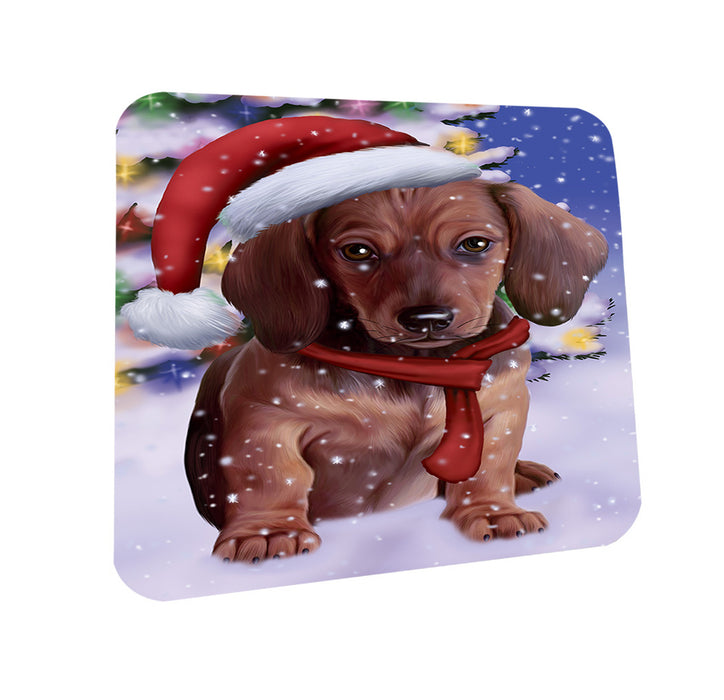 Winterland Wonderland Dachshund Dog In Christmas Holiday Scenic Background  Coasters Set of 4 CST53347