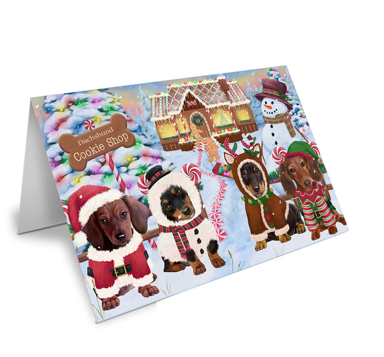 Holiday Gingerbread Cookie Shop Dachshunds Dog Handmade Artwork Assorted Pets Greeting Cards and Note Cards with Envelopes for All Occasions and Holiday Seasons GCD72851