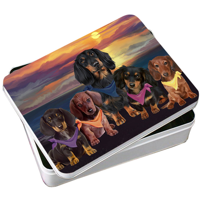 Family Sunset Portrait Dachshunds Dog Photo Storage Tin PITN50252